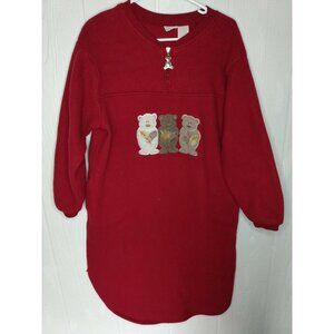 Arizona Jeans Women's Teddy Bear Red Nightshirt Polyester Midi Pockets Size L